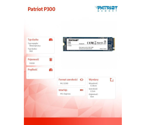 Patriot 512GB M.2 PCIe NVMe P300 - 540002 - zdjęcie 4